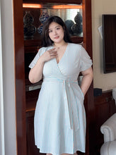 Load image into Gallery viewer, Candy Cane Pinstripe Faux Wrap Dress