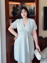 Load image into Gallery viewer, Candy Cane Pinstripe Faux Wrap Dress