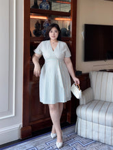 Load image into Gallery viewer, Candy Cane Pinstripe Faux Wrap Dress