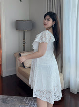 Load image into Gallery viewer, Elise Lace Asymmetrical Hem Dress in White
