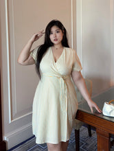 Load image into Gallery viewer, Sunny Day Pinstripe Faux Wrap Dress