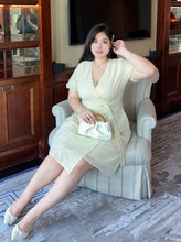 Load image into Gallery viewer, Sunny Day Pinstripe Faux Wrap Dress