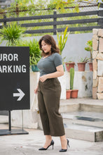 Load image into Gallery viewer, plus size dark green wide legged crop pants