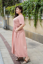Load image into Gallery viewer, plus size pink maxi dress with side ties