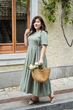 Load image into Gallery viewer, plus size green maxi dress with side ties