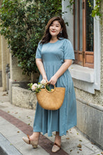 Load image into Gallery viewer, plus size blue maxi dress with side ties