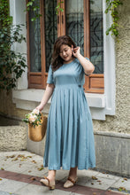 Load image into Gallery viewer, plus size blue maxi dress with side ties