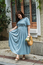 Load image into Gallery viewer, plus size blue maxi dress with side ties