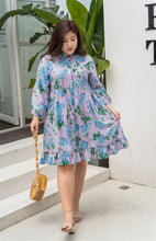Load image into Gallery viewer, plus size purple and blue floral baby doll dress