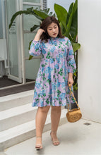 Load image into Gallery viewer, plus size purple and blue floral baby doll dress
