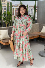 Load image into Gallery viewer, plus size green and pink floral maxi dress