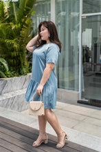 Load image into Gallery viewer, plus size blue drop waist dress with lace detail