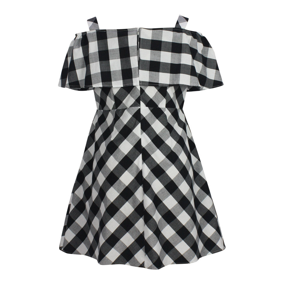 black and white plaid off the shoulder dress Cold Shoulder Gingham Dress