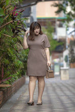 Load image into Gallery viewer, plus size brown a-line work dress with button details