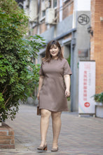 Load image into Gallery viewer, plus size brown a-line work dress with button details