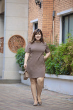 Load image into Gallery viewer, plus size brown a-line work dress with button details