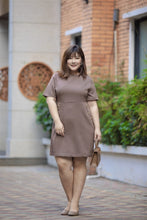 Load image into Gallery viewer, plus size brown a-line work dress with button details