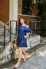 Load image into Gallery viewer, Capri Ruffle Toga Dress in Dark Denim