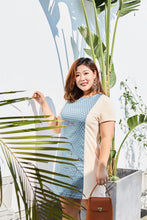 Load image into Gallery viewer, plus size cream and blue jacquard panel shift dress