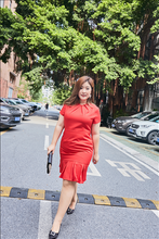 Load image into Gallery viewer, Plus size red mermaid tail dress with pleated v-neck