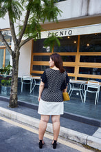 Load image into Gallery viewer, back view of plus size black and white graphic fluttersleeve tee