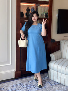 Azure Tencel Square Neck Midi Dress