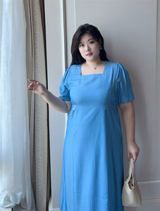 Azure Tencel Square Neck Midi Dress