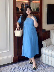 Azure Tencel Square Neck Midi Dress