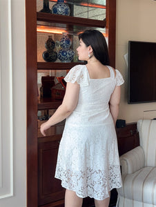 Elise Lace Asymmetrical Hem Dress in White