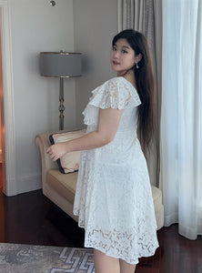 Elise Lace Asymmetrical Hem Dress in White