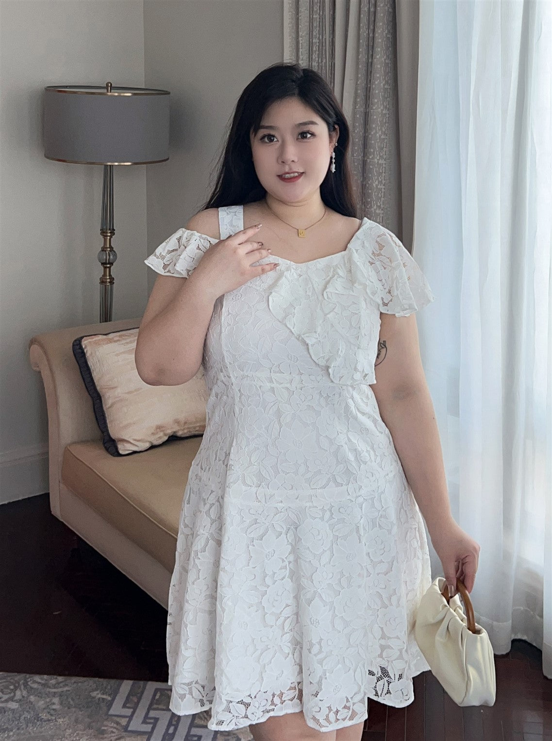 Elise Lace Asymmetrical Hem Dress in White The Amber Loft Elise Lace Asymmetrical Hem Dress in White The Amber Loft