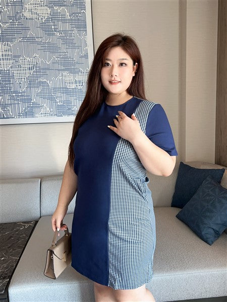 Hanna Navy Colour-Block Shift Dress