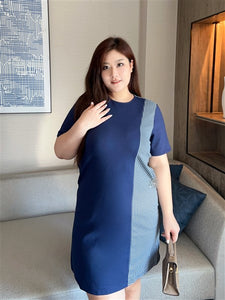 Hanna Navy Colour-Block Shift Dress