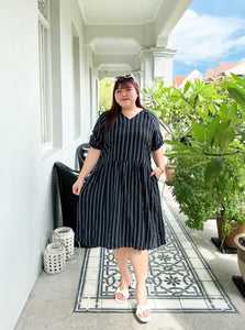 Pauline Cupro Puff Sleeve Striped Dress
