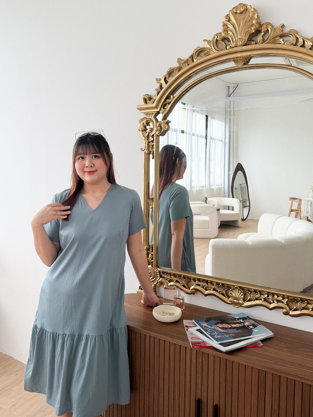 Emma Midi Dress in Dusty Blue