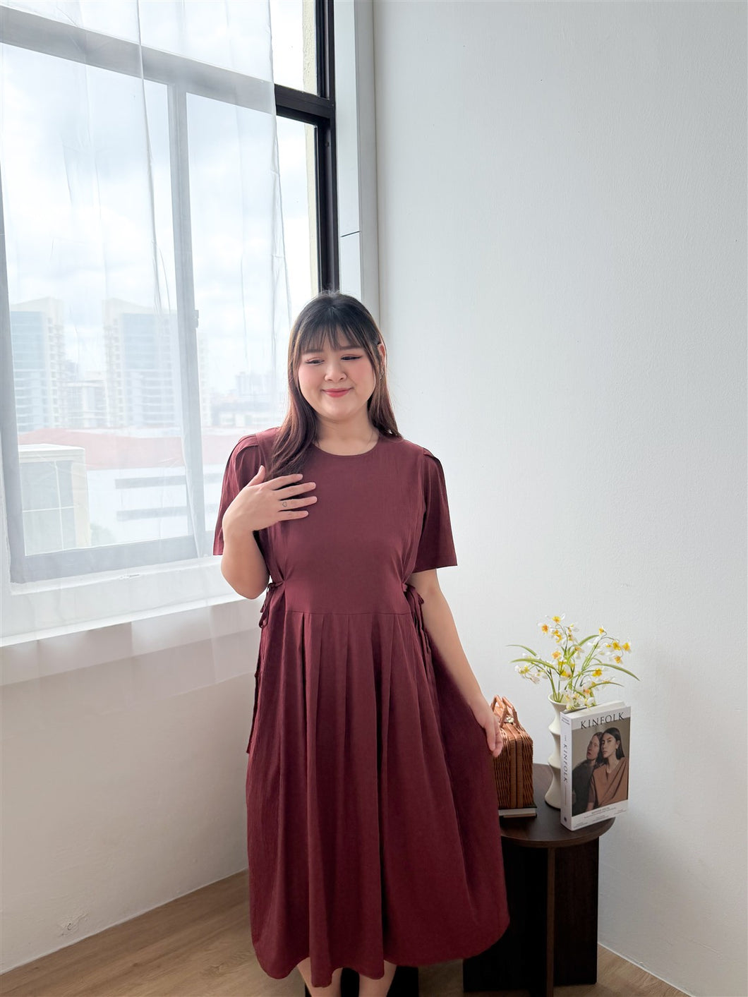 Ines Midi Dress in Burgundy