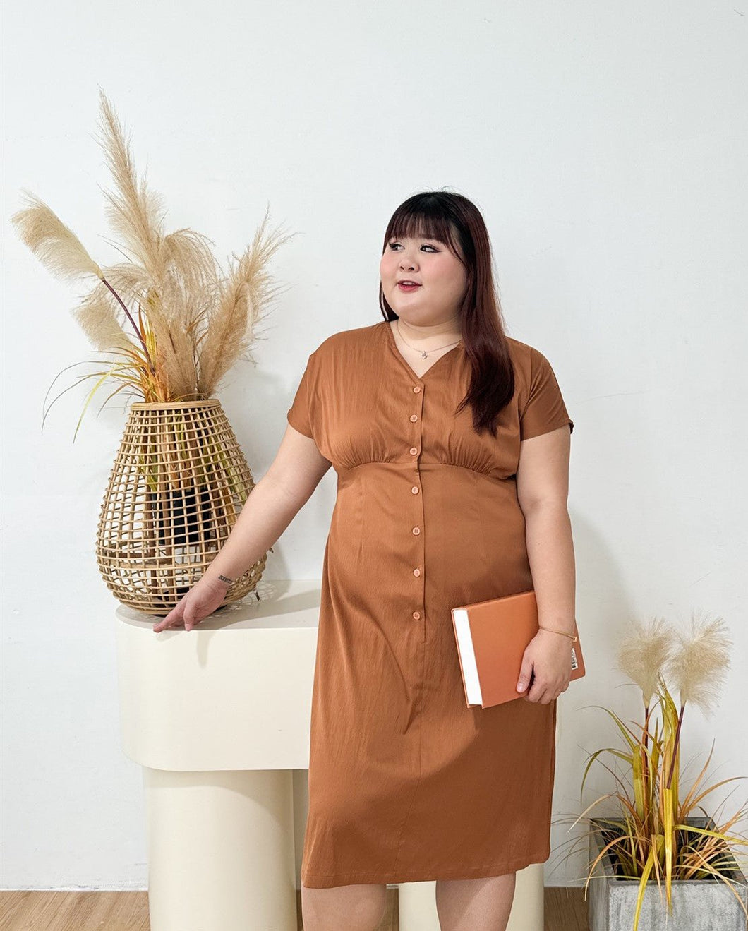 Mavis Cupro Midi Dress in Rust The Amber Loft Mavis Cupro Midi Dress in Rust The Amber Loft