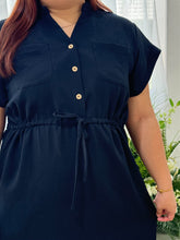 Load image into Gallery viewer, Kit Crepe Shirt Dress in Navy

