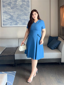 Mara Inverted Pleat Dress in Cobalt