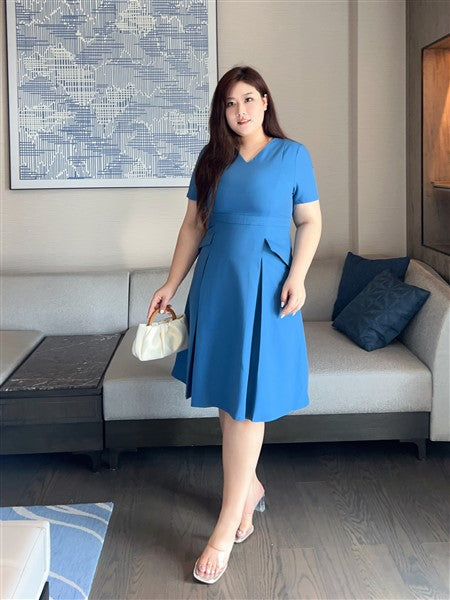 Mara Inverted Pleat Dress in Cobalt