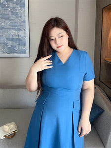 Mara Inverted Pleat Dress in Cobalt