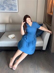 Mara Inverted Pleat Dress in Cobalt