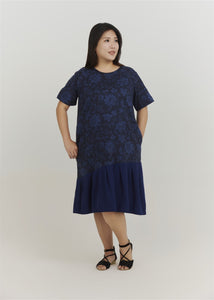 Mori Yarn-Dyed Jacquard Midi Dress in Blue