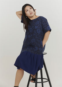 Mori Yarn-Dyed Jacquard Midi Dress in Blue