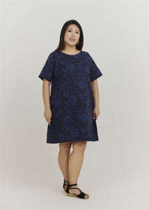 Mori Yarn-Dyed Jacquard Shift Dress in Blue