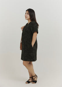 Mori Yarn-Dyed Jacquard Shift Dress in Green