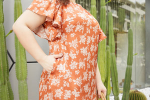 Madison Flutter-sleeve Dress in Caramel