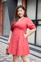 Load image into Gallery viewer, Gina Pleated Sleeve Dress in Rose Red

