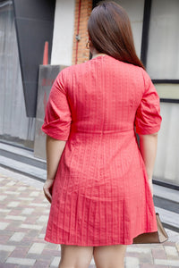 Gina Pleated Sleeve Dress in Rose Red