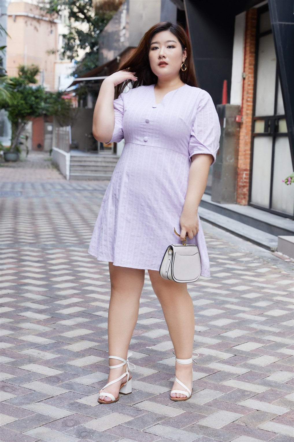 Gina Pleated Sleeve Dress in Lavender